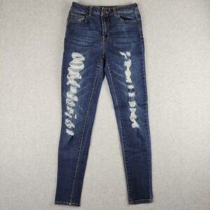 Boom Boom Distressed Skinny Jeans‎ Women's Size 5 Blue Dark Wash